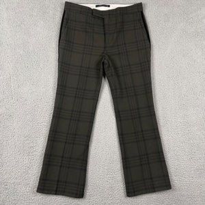 Zara Plaid Pants Velvet Trim kick flare green